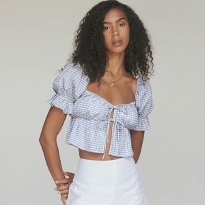 NWT Reformation Blue Short Sleeve Top Size 6